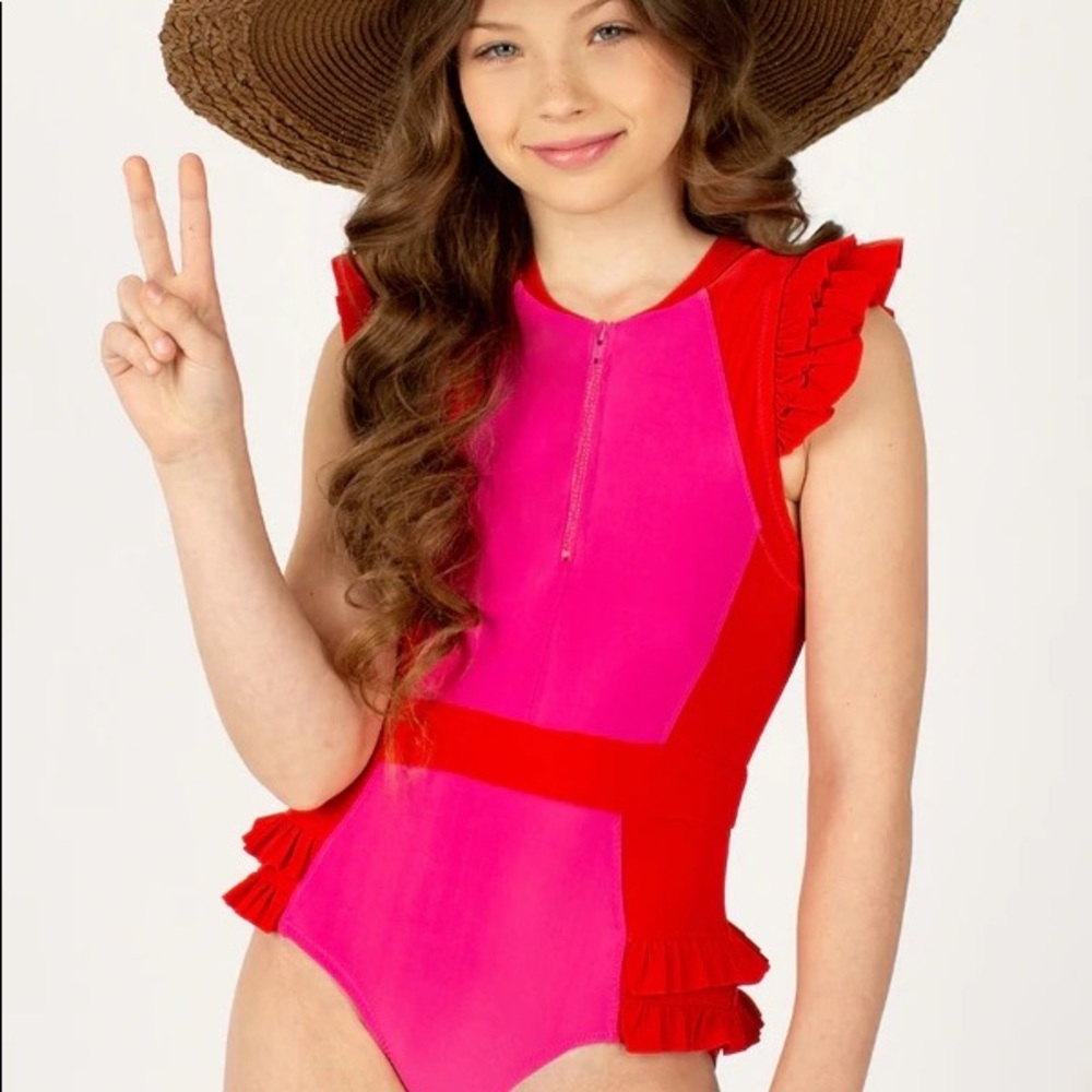 🆕 Girls JOYFOLIE (Mia Joy) Azzy Hot Pink & Red Swimsuit NWT’s